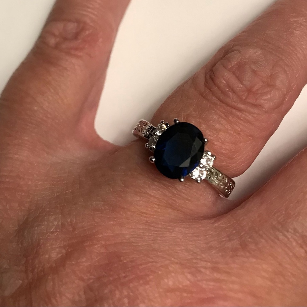 Blue Sapphire Stamped 925 Sterling Silver Ring